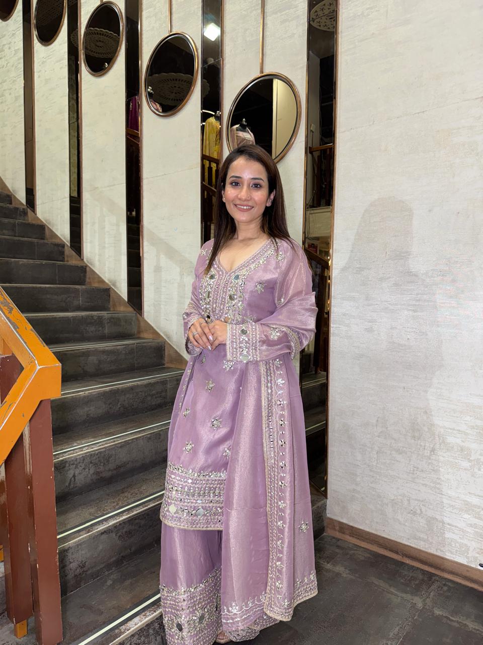 Lavender Royale Mirror Work Palazzo Suit – Saluja Store