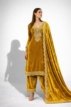Royal Glow Yellow Velvet Ensemble – Saluja Store